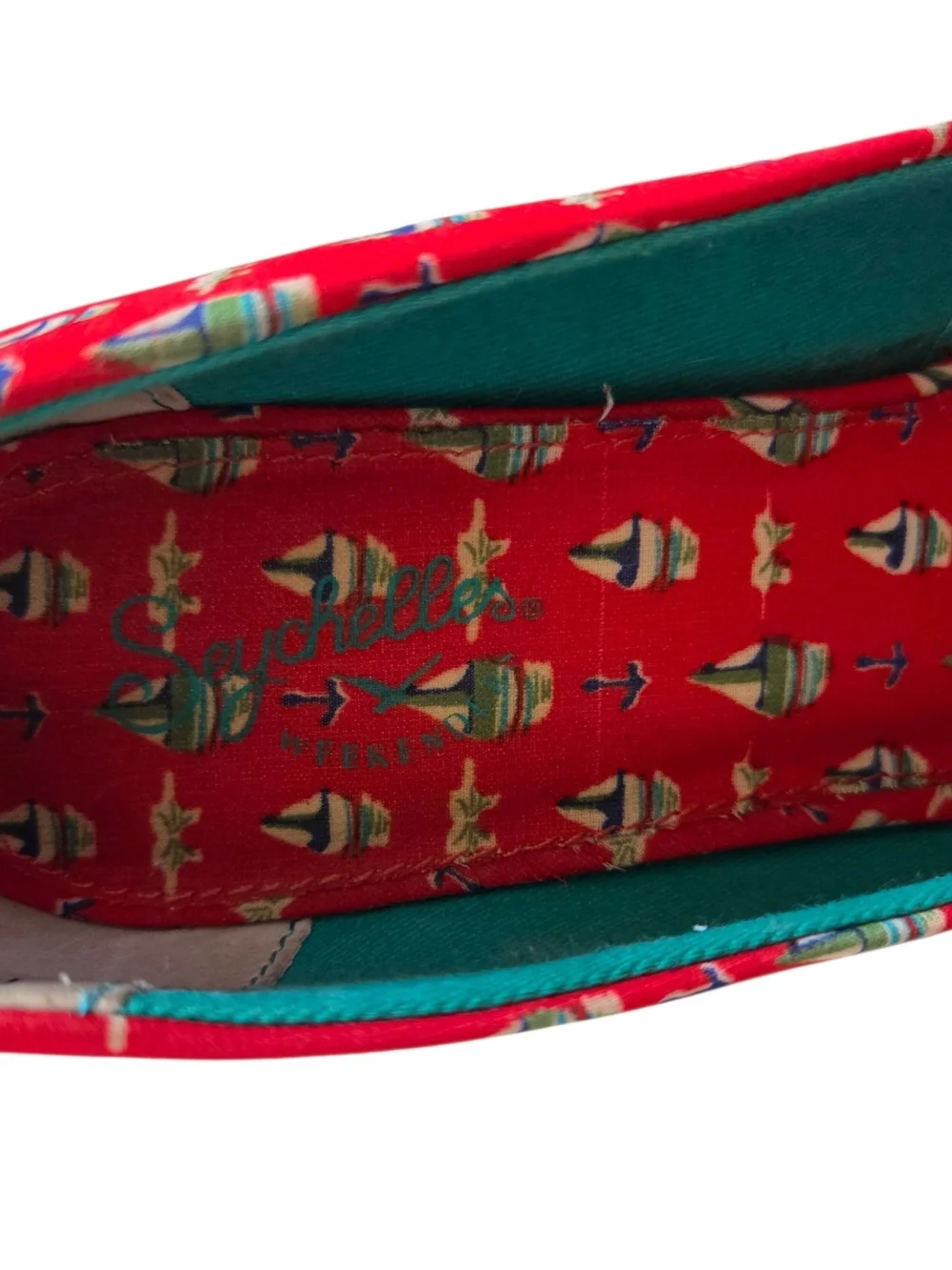Seychelles Red Canvas Wedges with Nautical Boat Print